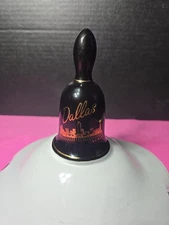 Dallas Texas Skyline Bell Souvenir Ceramic Black Gold W/ Clacker VTG A-W Dist.