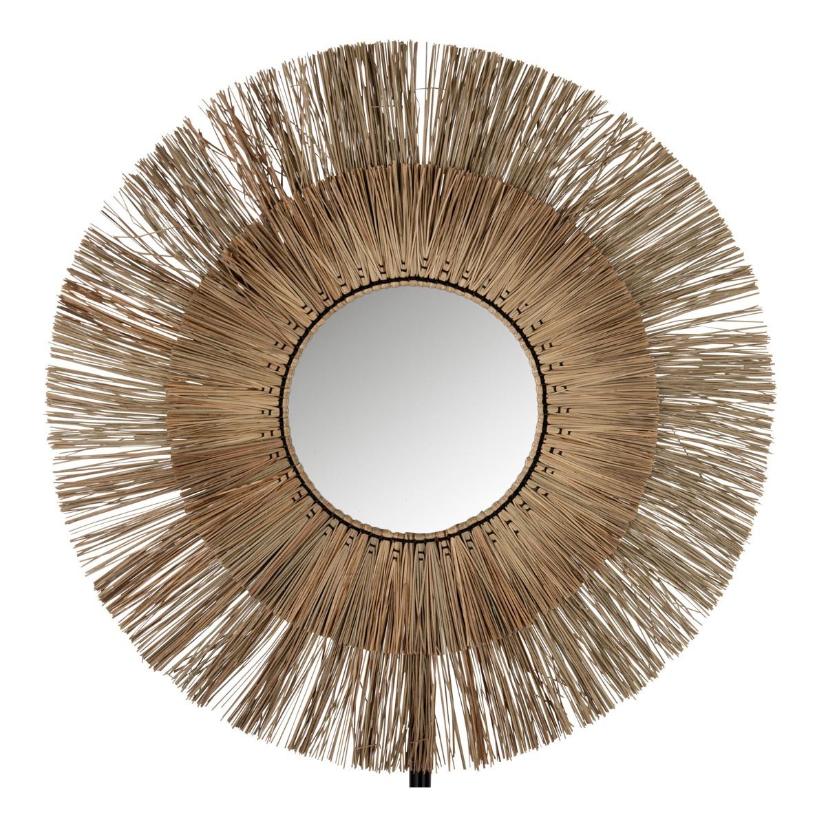 Miroir rond Mendi 110cm solution murale en bois naturel pour salon sombre