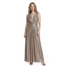 Tahari Evening Ball Gown Women's Size 4 Gold Metallic Crystals Formal Maxi Dress