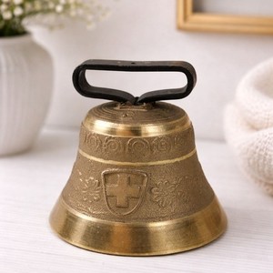 Vintage Swiss Gusset AG Uetendorf Brass Cowbell Chalet Dinner Bell Alpine Decor