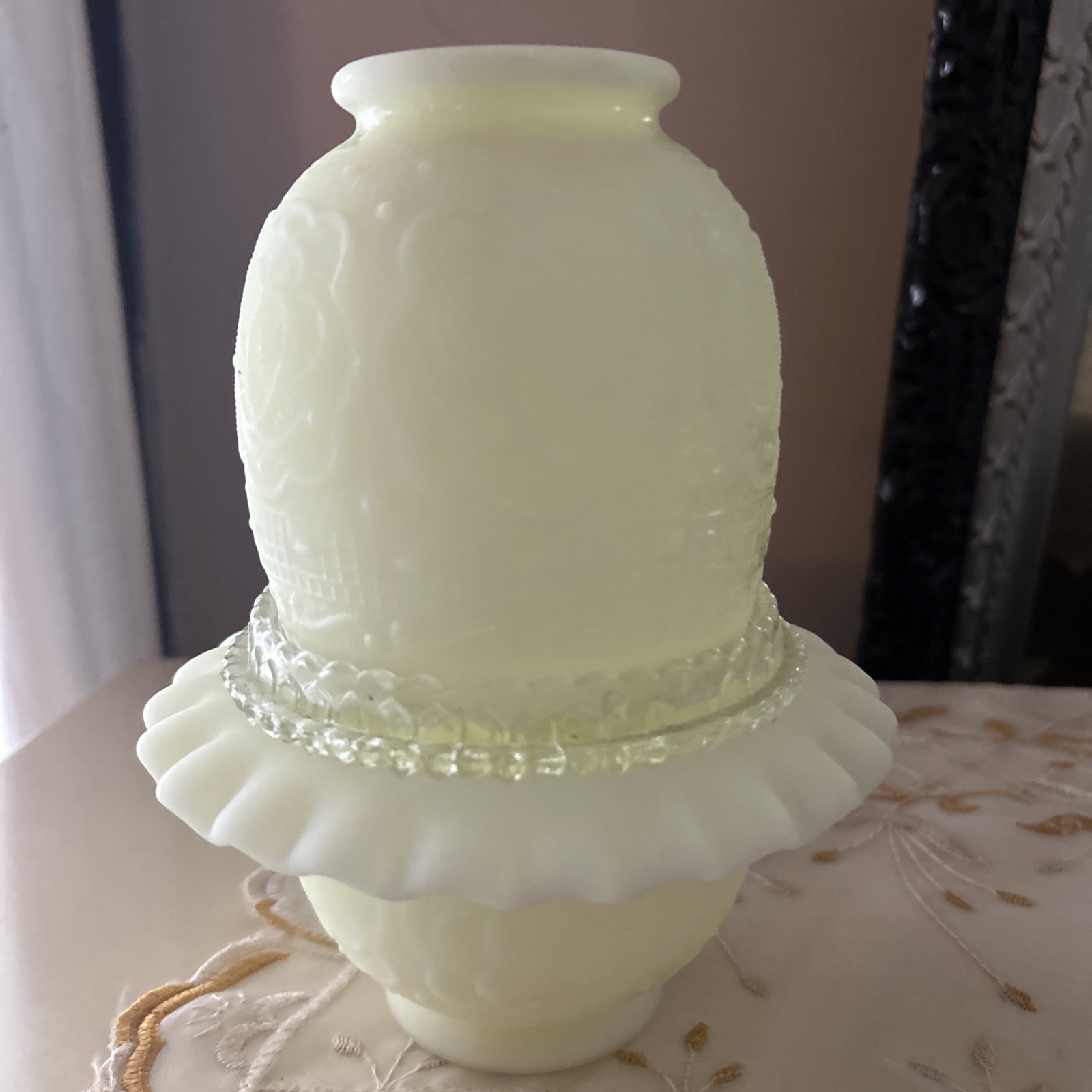 Fenton Persian Medallion Satin Custard Fairy Lamp 3 Piece Glows