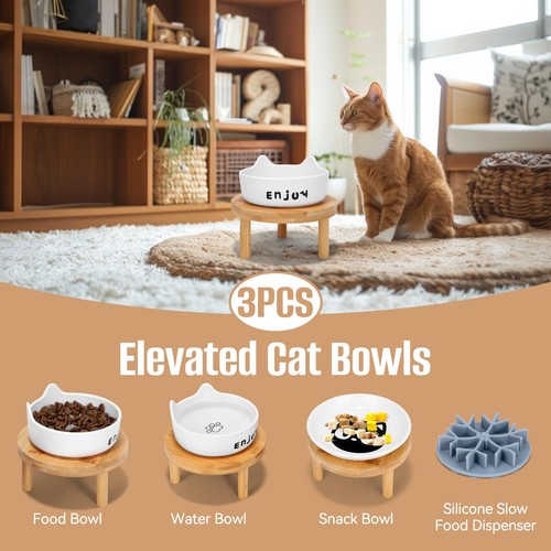 3PCS Elevated Cat Bowls with Silicone Slow Food Dispenser,Wide Raised Ceramic... - Picture 7 of 7