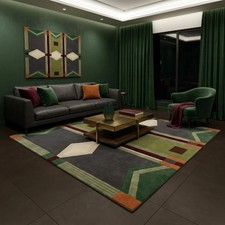 Hand Tufted Wool Area Rug, Geometric Green Beige Modern Home Area Decor