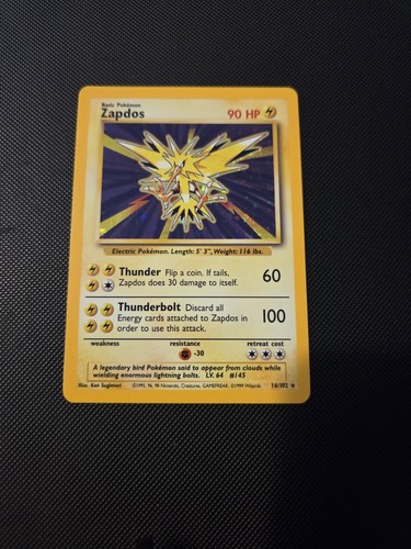 Pokemon Card - Zapdos 16/102 Holo Rare Base Set 1999 Vintage 1999 WOTC - NM