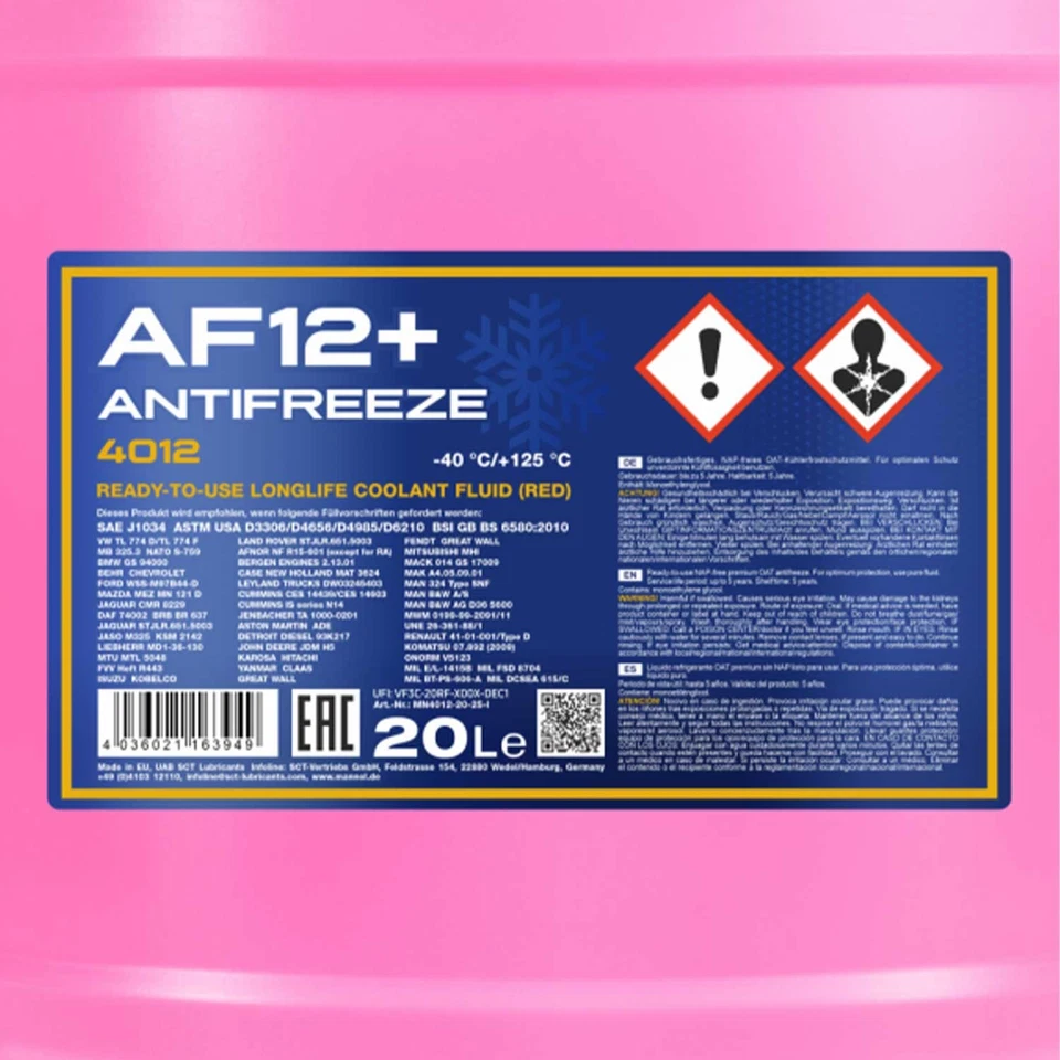 MANNOL Antifreeze AF12+ Frostschutz Fertiggemisch rot -40°C 20 Liter Frost - Bild 4 von 4