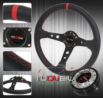 350mm 6 Bolt Mounting Steering Wheel W/ Black Thin Quick Release & Horn Button
