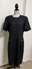 Talbots Dress Womens 14 Black Silk Short Sleeve Sheath Midi Career Pockets