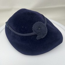 Vintage Blue Velvet Cloche Hat Womens 1920's Style Ribbon Rosette Detail Elegant