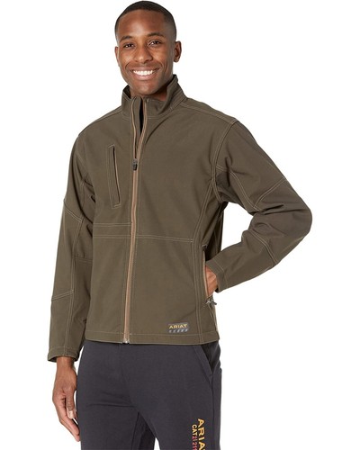 New Men's Ariat Rebar Stretch Canvas Softshell Jacket Wren Brown - Picture 3 of 3