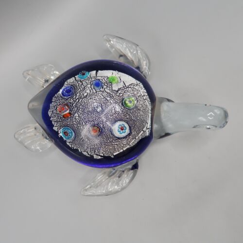 Paperweight Cobalt Blue Sea Turtle Art Glass Multicolor Tortoise Figurine - Picture 1 of 7