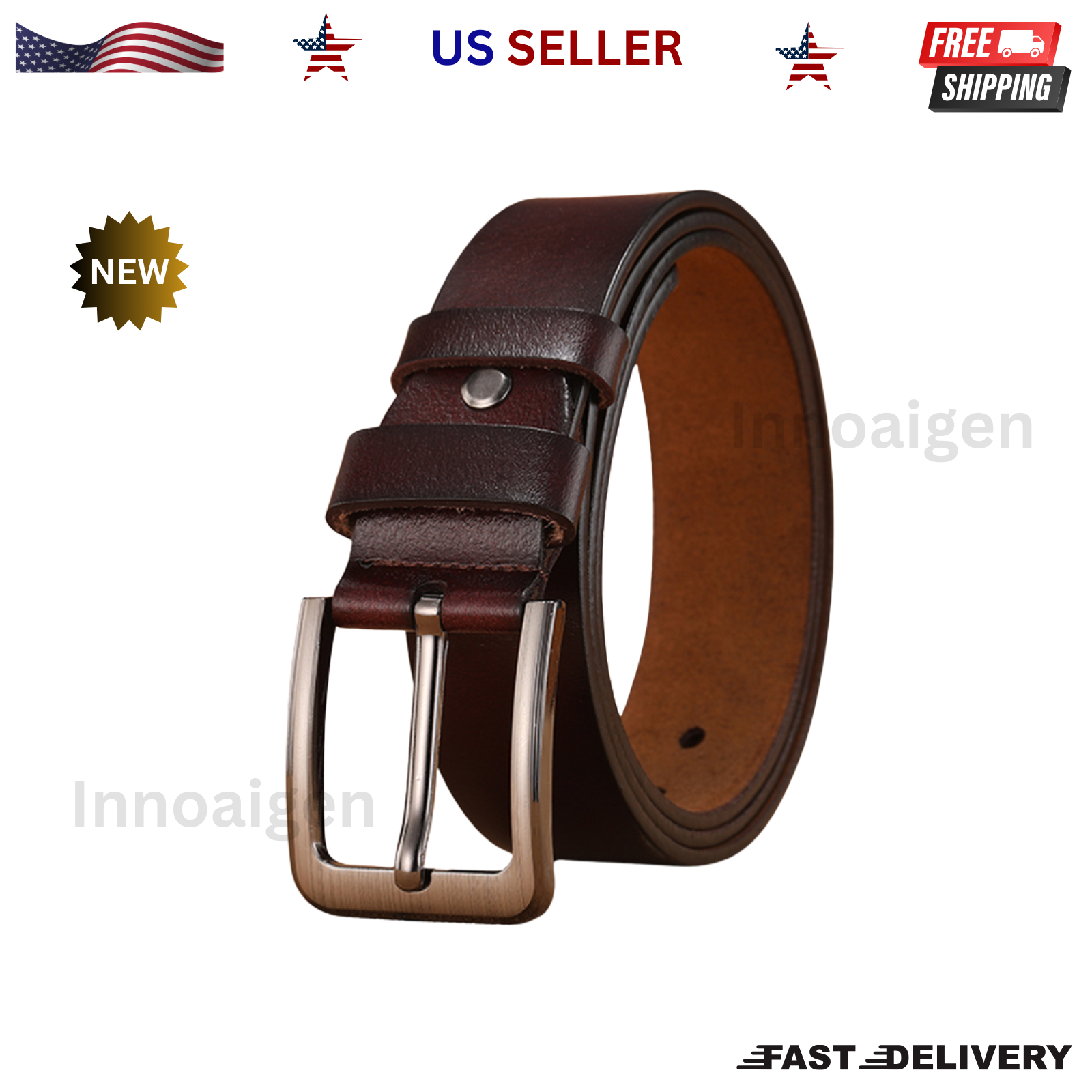 Leather Belt Genuine 110cm-170cm Mens Casual Jeans Pink Buckle Waistband-image