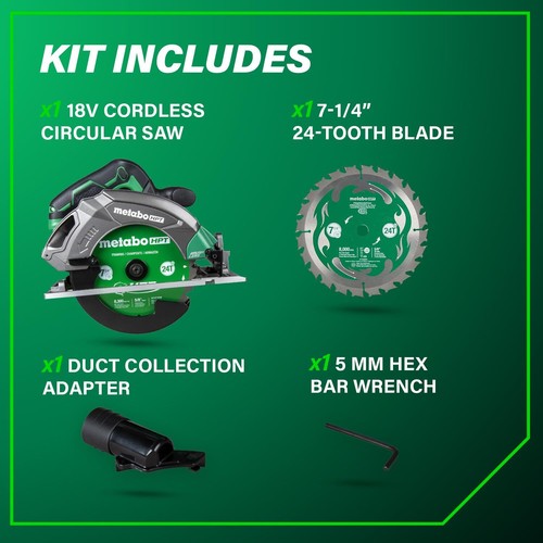 Metabo HPT 18V MultiVolt 7-1/4 Inch Cordless Circular Saw High Torque Lightwe... - Picture 5 of 9