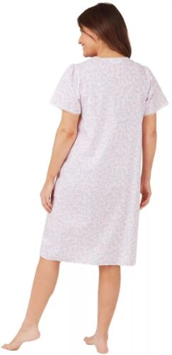 Ladies Front Opening Short Sleeved Nightdress Floral Button Through UK 10-30 - Picture 6 of 13