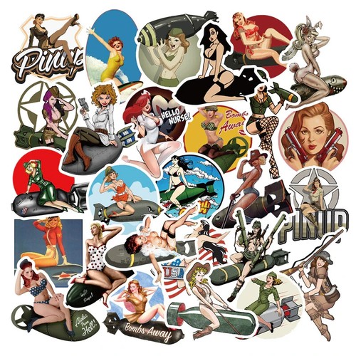 Pack de 50 pin-up sexy fille Seconde Guerre mondiale vintage rétro bombardier autocollants vinyle autocollant garage - Photo 1 sur 2