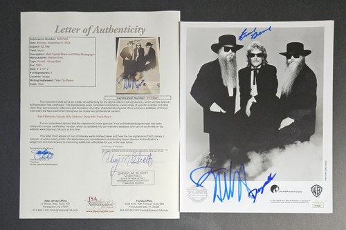 ZZ TOP komplett x3 signiert Billy Gibbons Dusty Hill Bart 8 x 10 Foto mit JSA COA
