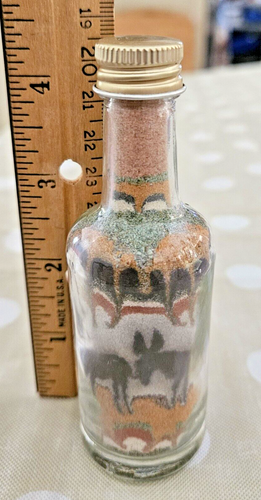 Vintage Southwestern Sand Art Glass Bottle Donkeys 4 1/2" tall - Picture 4 of 5