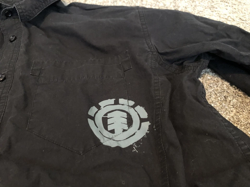 Camisa Element Negra Manga Larga Con Botones Para Hombre Talla Grande Vintage Skater Skater Foto 3 de 4