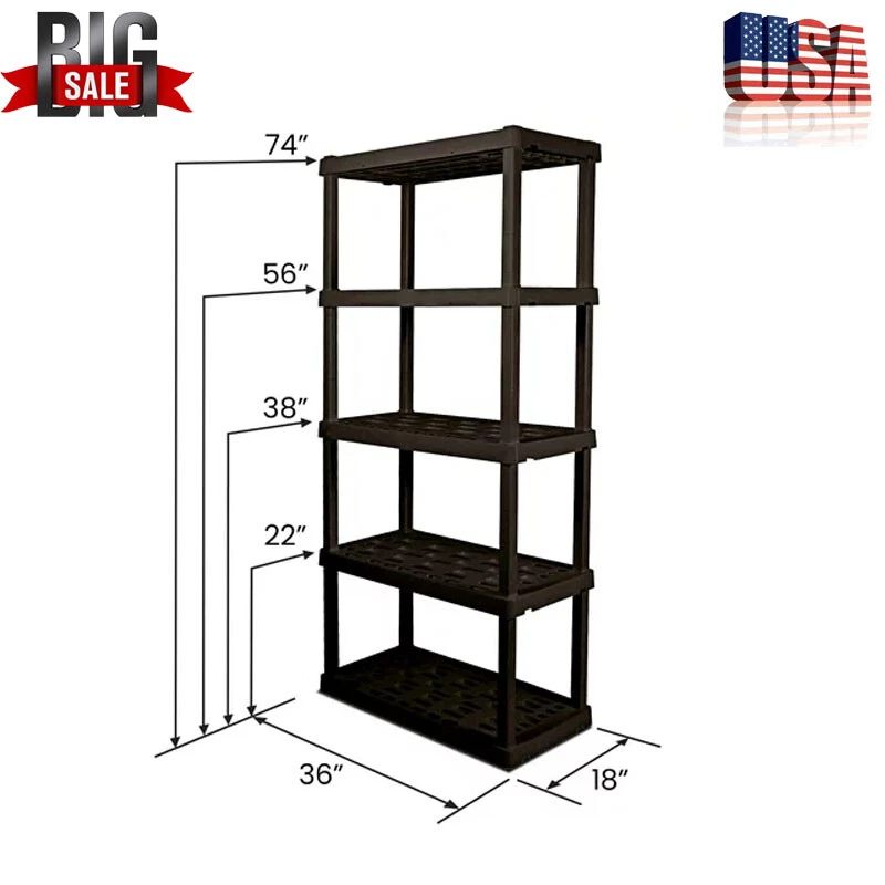 Black 5-Tier Adjustable Metal Shelving with 200-lb Shelf Capacity