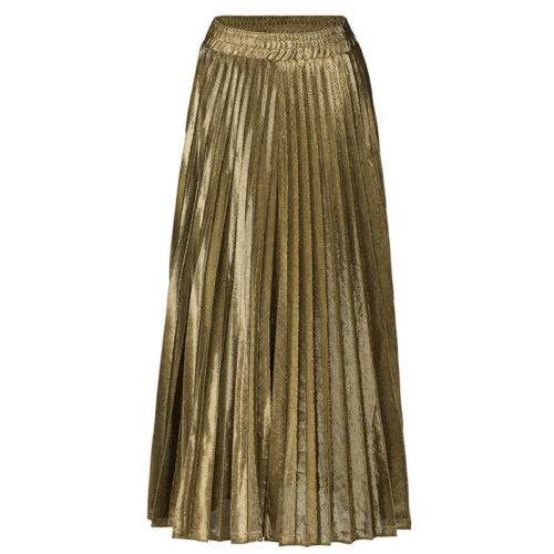 Women Clothes High Waist A-line Pleated Sliver Long Halfbody Skirt