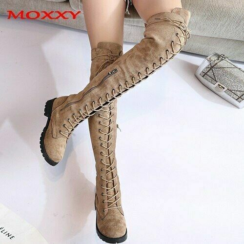 Lace-up over-the-knee boots women's fall/winter 2021 flat-heel platform boots - Picture 9 of 16