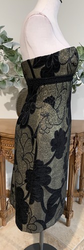 badgley mischka women 4 Black gold metallic strapless floral cocktail dress VV - Picture 4 of 10