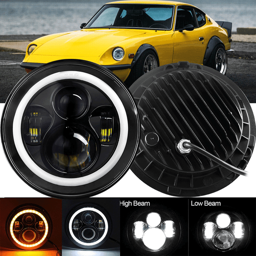 Round 7" LED Halo Headlight w/Amber Turn Signal For Datsun 240Z 260Z 280Z 280ZX - Picture 1 of 9