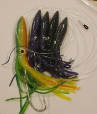 Squid Daisy Chain Offshore Trolling Lure Tuna 9 inch purple black w 12 zucchini