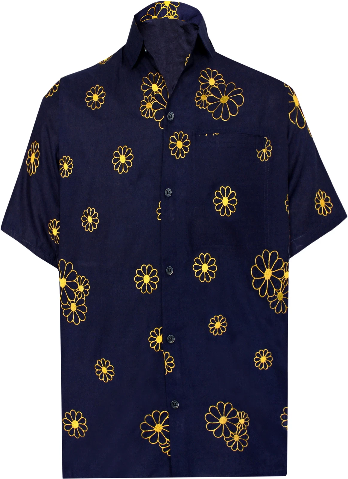 LA LEELA Rayon Beach Floral Dress Shirt Navy Blue 6 X-Small | Chest 36" - 38"