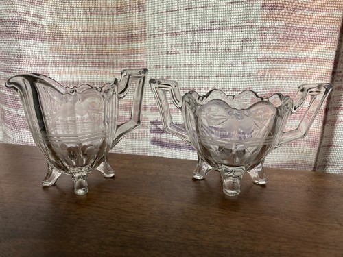 Vintage geschliffenes Pressglas Kirsche? Zuckerdose Schüsseln im Streifendesign - Bild 5 von 12