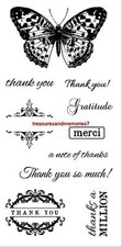Fiskars Clear Stamps MANY THANKS Butterfuly, Thank You, Thanks a Million, Merci