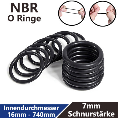 O-Ring ID 16mm - 740mm Schnurstärke 7mm NBR 70 Dichtring Dichtungsring Gummiring