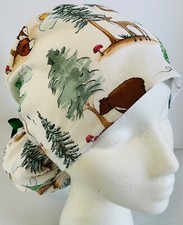 Deer Bear Fox Forest Medical Ponytail Pouch Surgery Scrub Cap Chef Hat