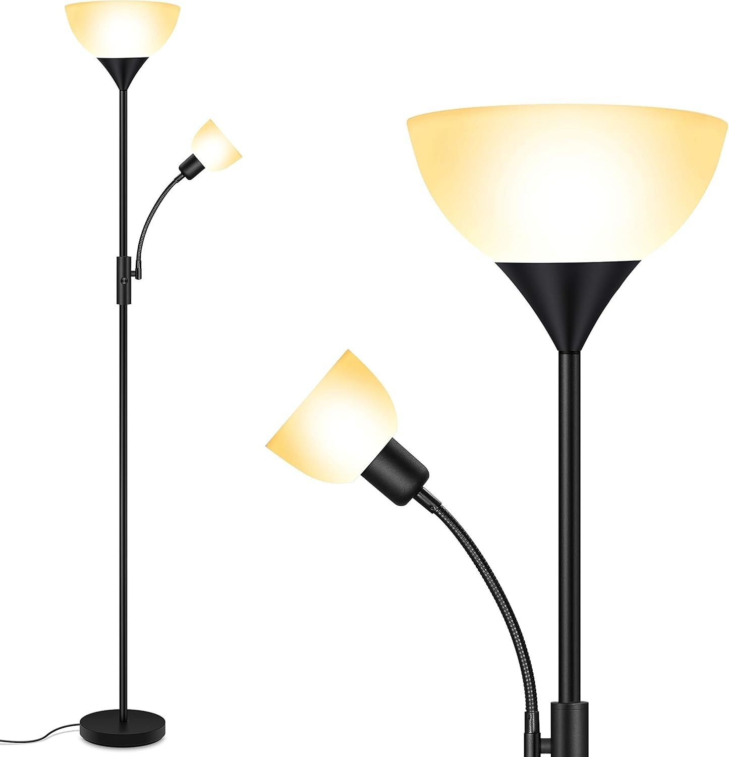 Adjustable 71-inch Torchiere Floor Lamp with Reading Light-image