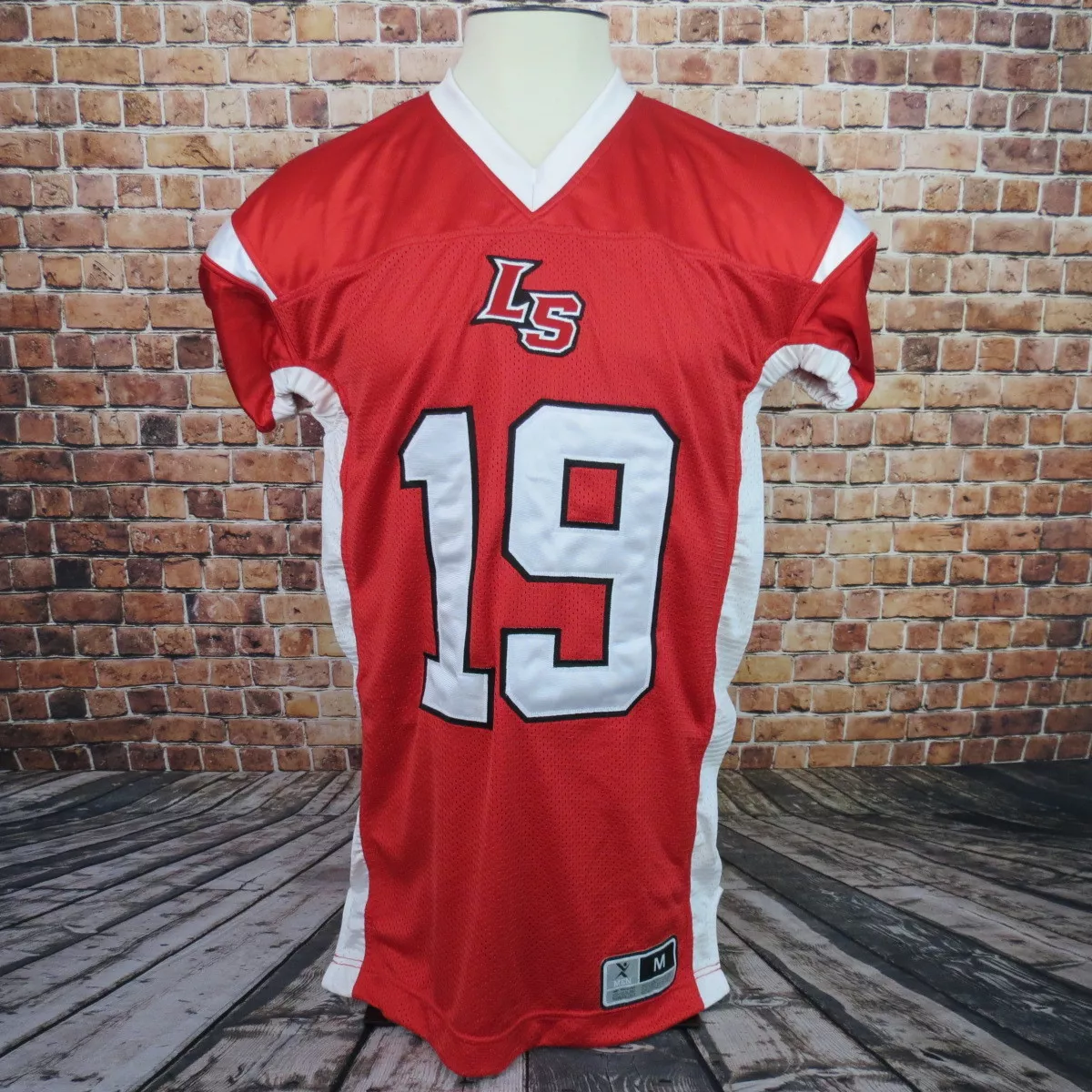 Mens Football Jersey Size Medium Number 19 Red LS