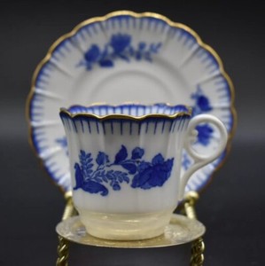 Copeland-Spode-Cup-amp-Saucer-Cobalt-Blue-Flower-Gold-Trim-Pattern-8685-C-1896