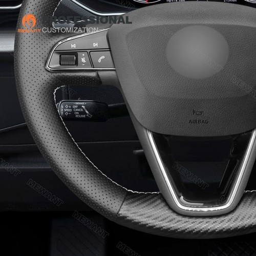 Real Leather PU Carbon Fiber Steering Wheel Cover for Seat Leon Ibiza Alhambra - Bild 5 von 9