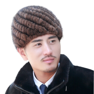 Men's Real Mink Fur Hat Winter Warm Beanie Cap Handmade Black Brown Round  Hap UK