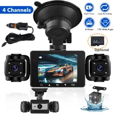 4K Dash Cam Recorder 4 Channel 360° Car Camera DVR Vehicle Video G-Sensor 64GB