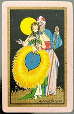 1 SWAP PLAYING CARDS - VINTAGE US NARROW NAMED MASQUERADE LADY & GENT PINK