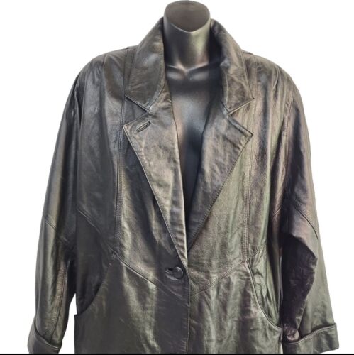 Vintage Maurices Women's Black Genuine Leather Trench Coat Size XS - Picture 3 of 12