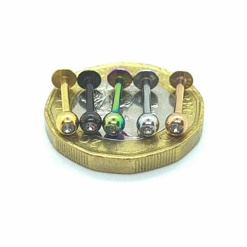PAIR Tragus Labret Bars Monroe Lip Nose Stud Ear Cartilage Helix Piercing CZ Gem - Picture 2 of 8