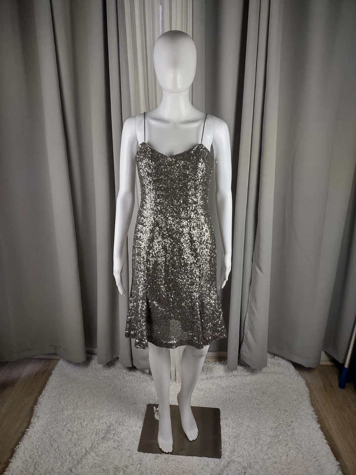 Vestido de cóctel Banana Republic L’wren escocés plateado lentejuelas onduladas talla 6P (nuevo con etiquetas) Foto 2 de 4