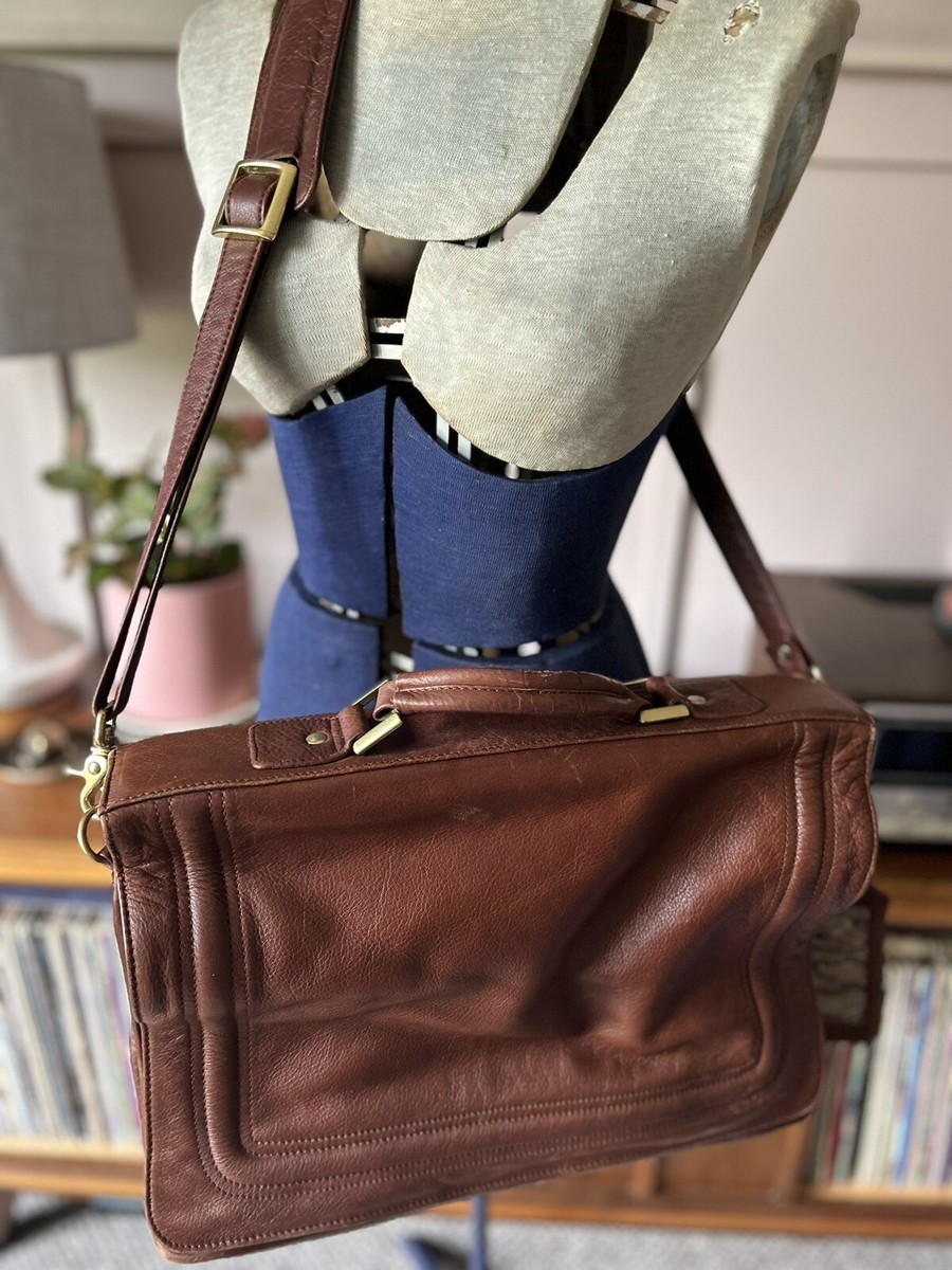 Green Fields Shafmaster Brown Leather Messenger Shoulder Laptop