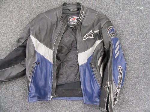 Alpinestars Motorcycle Jacket Black Blue Grey leather Size 54