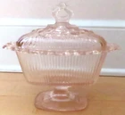 VTG INDIANA FEDERAL Pink Lace Edge Candy Dish w Lid