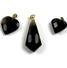 Vintage Set of 3 Brown Glass Faceted Bead Pendants 2 Hearts and 1 Teardrop