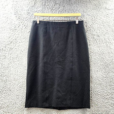 Jacqui E Womens Pencil Skirt Size 12 Black Ivory Fleck Stretch Knit Knee Length