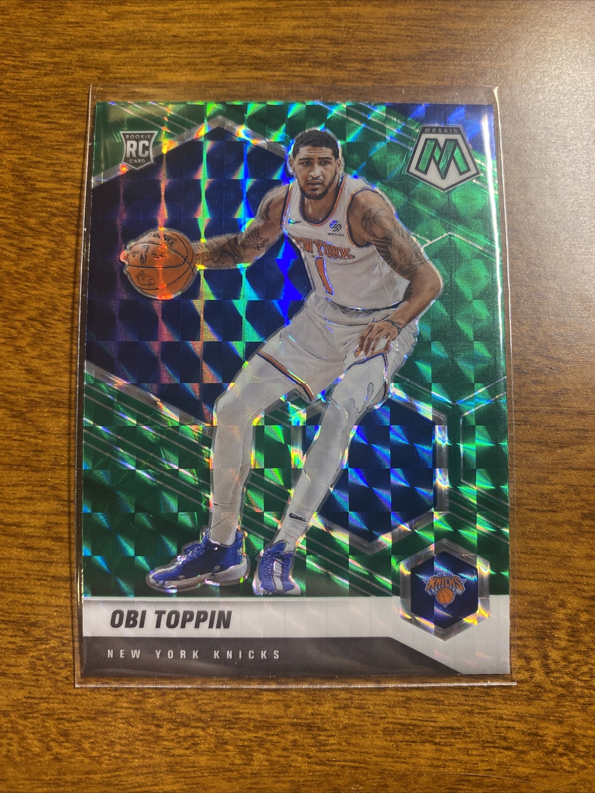 2020-21 Panini Mosaic Obi Toppin Green Mosaic Rookie RC #220 Knicks