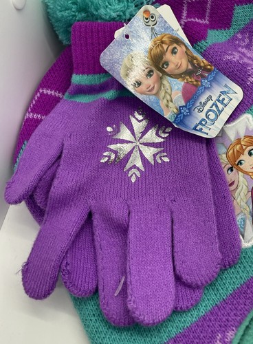 Disney Frozen Toddler Girls Blue Princess Elsa Trapper Hat & Glove Beanie Set - Picture 4 of 7