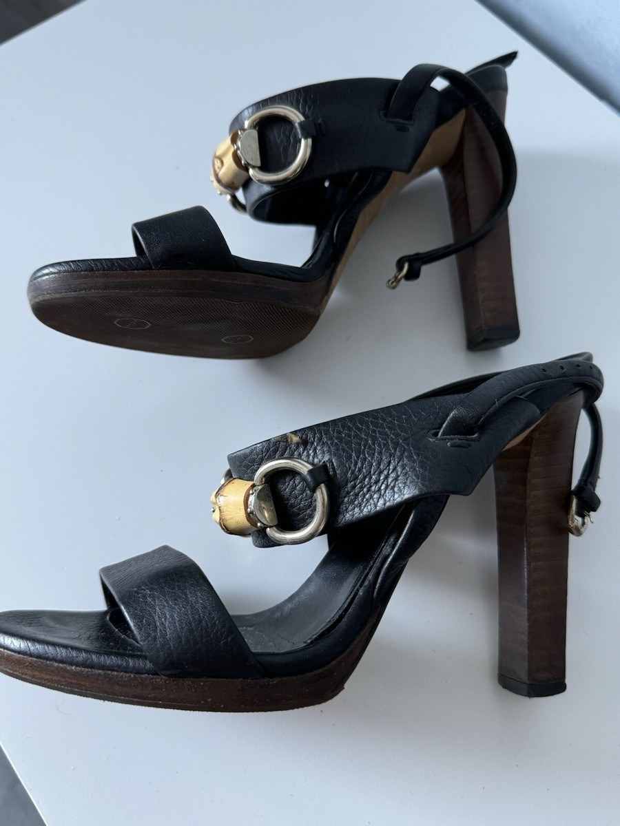 Vintage gucci leather shoes womens heels black sandals